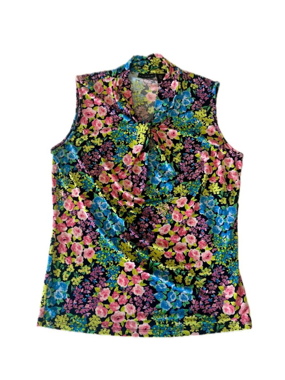 Tahari Sleeveless Floral Blouse Stretch Womens Tank Top Size M